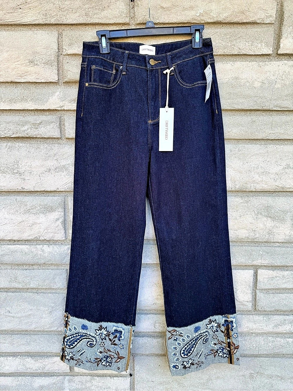 Driftwood Charlie Embroidered Cuff Jeans Paisley Cuff Jeans in Blue Waist 27 NWT